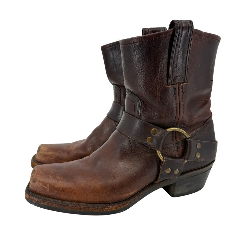 Vintage Frye Harness Boots Womens 8 M Brown Leather Made USA Biltrite Sole